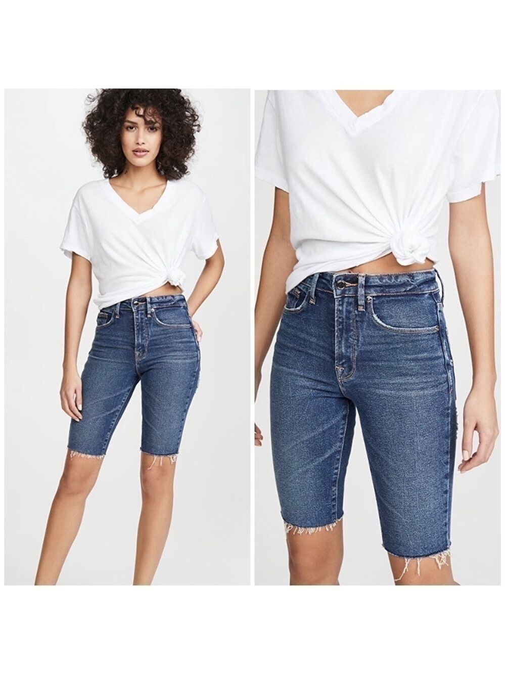 GOOD American Bermuda Distressed Jean Shorts